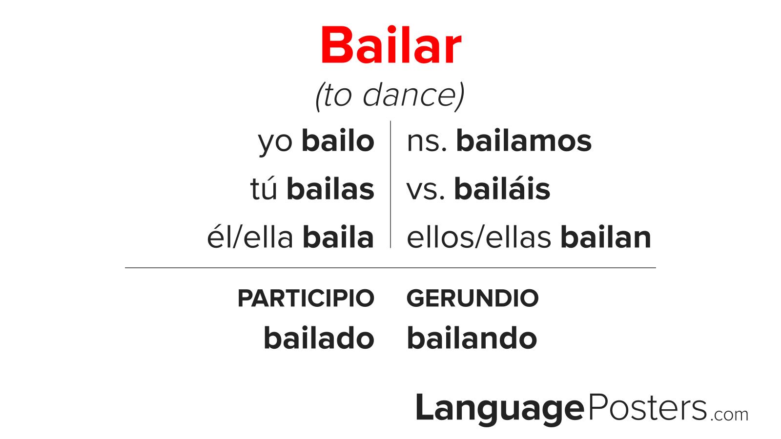 Bailar Conjugation - Conjugate Bailar in Spanish – LanguagePosters.com