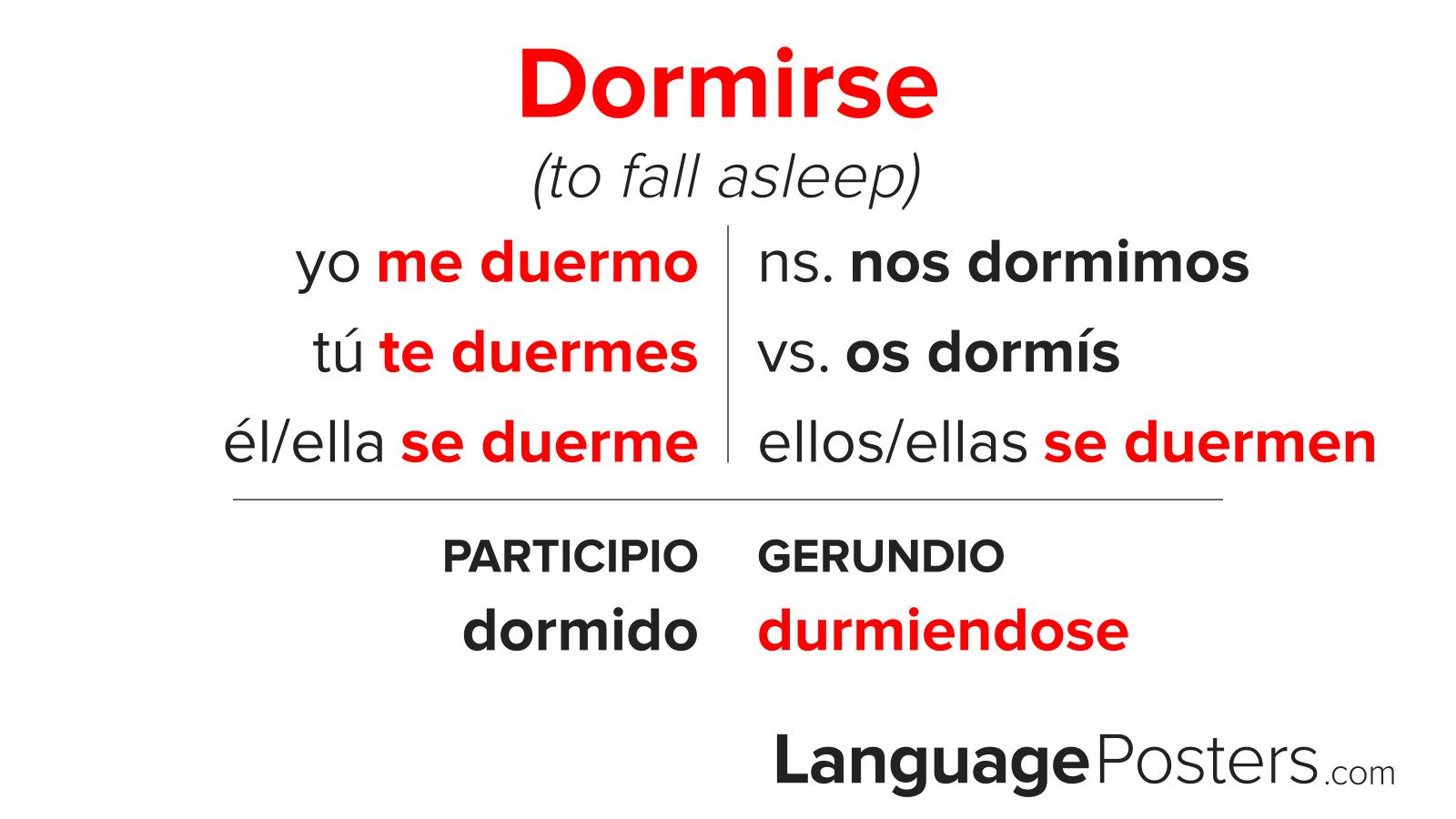 Dormirse Conjugation - Conjugate Dormirse in Spanish – LanguagePosters.com